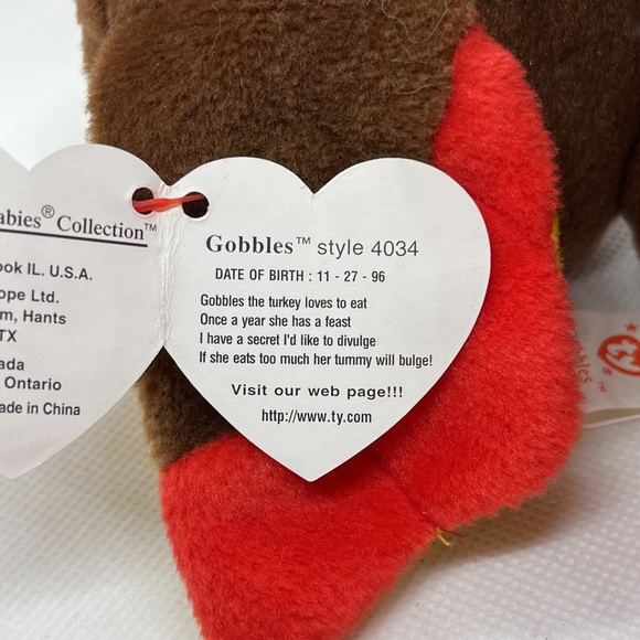 “Gobbles” Beanie Baby Turkey — RARE WITH 8 ERRORS & PVC PELLETS - Picture 11 of 14